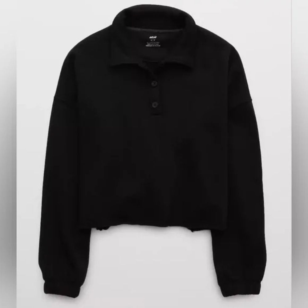 Aerie Cropped Polo Fleece Sweatshirt